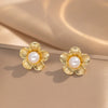 Pearl Flower Geometric Stainless Steel And Copper Electroplated Women's Vintage Fashion Minimalist Ear Studs