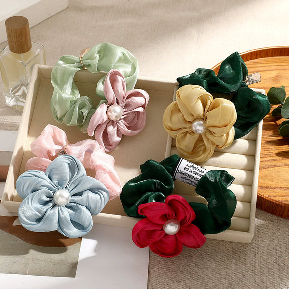 Pearl Flower Handmade Hair Ring Highend Elastic Hair Accessories