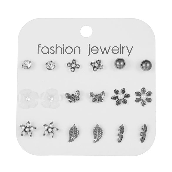 Pearl Flower Leaf Fivepointed Star Butterfly Earrings Set Gold Plated Geometric Design