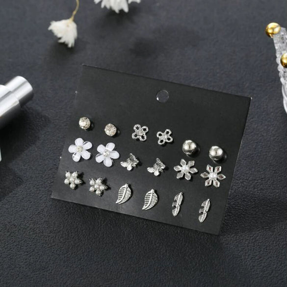 Pearl Flower Leaf Fivepointed Star Butterfly Earrings Set Gold Plated Geometric Design