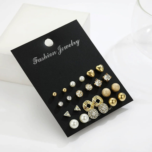 Pearl Flower Leaf Fivepointed Star Butterfly Earrings Set Gold Plated Geometric Design