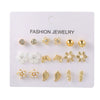 Pearl Flower Leaf Fivepointed Star Butterfly Earrings Set Gold Plated Geometric Design