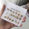 Pearl Flower Leaf Fivepointed Star Butterfly Earrings Set Gold Plated Geometric Design