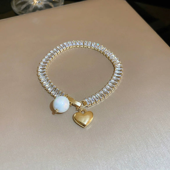 Pearl Flower Light Luxury Women's Bracelet Real Gold Electroplated