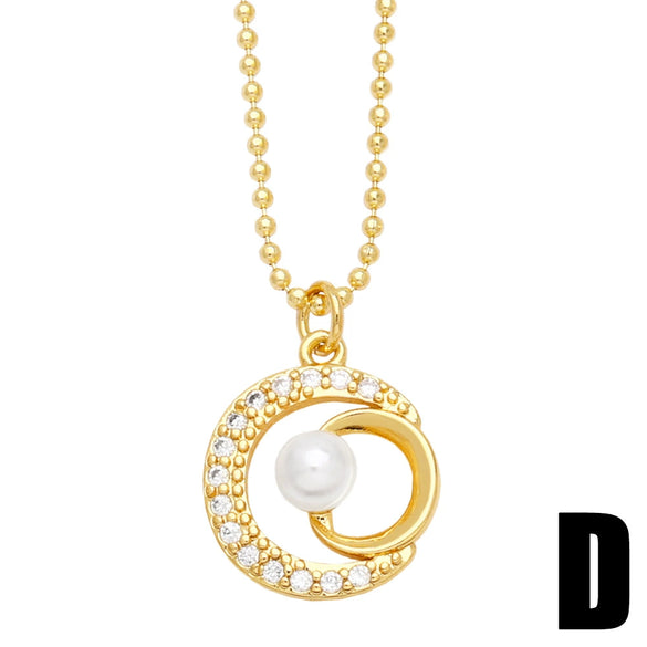 Pearl Flower Necklace With Heart Shape Pendant Copper Zircon Electroplated For Women