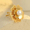 Pearl Flower Threedimensional Hollow Stainless Steel Ring Electroplated For Women Simple Style