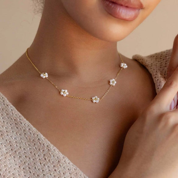Pearl Flower Titanium Steel Necklace Waist Chain Anklet Set Goldplated Stainless Steel Color Preservation Twist Chain