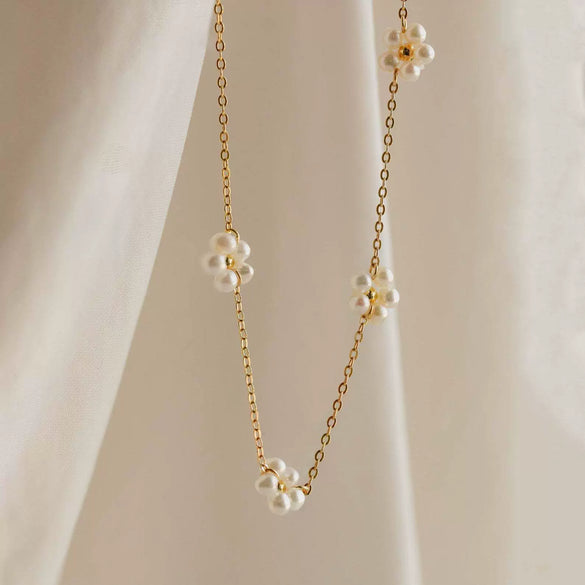 Pearl Flower Titanium Steel Necklace Waist Chain Anklet Set Goldplated Stainless Steel Color Preservation Twist Chain