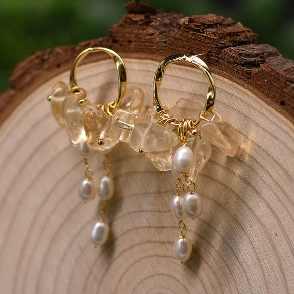 Pearl Geometric Retro Electroplated Earrings Highend Light Luxury Jewelry Wholesale