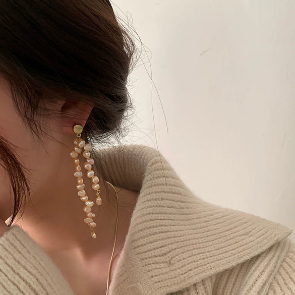 Pearl Geometric Tassel Long Asymmetric Women's Ear Jewelry