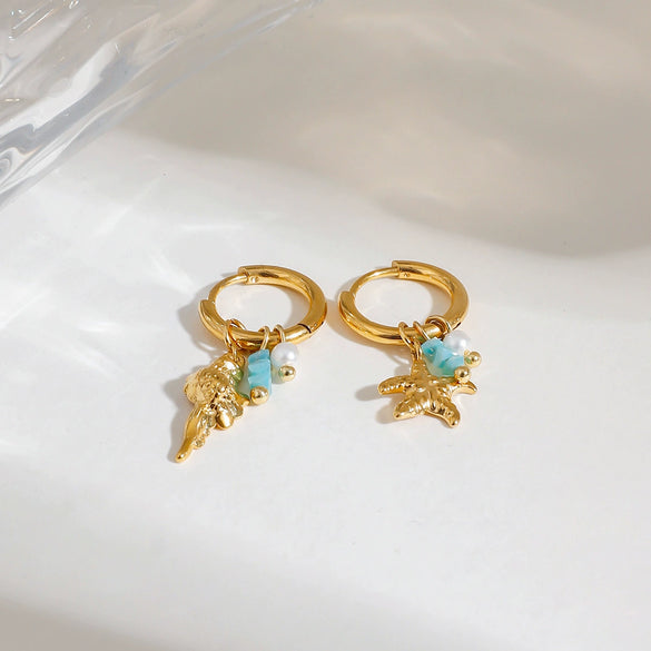 Pearl Gravel Starfish Thread Pendant Earrings Stainless Steel Star Design Women's Marine Fashion Allmatch