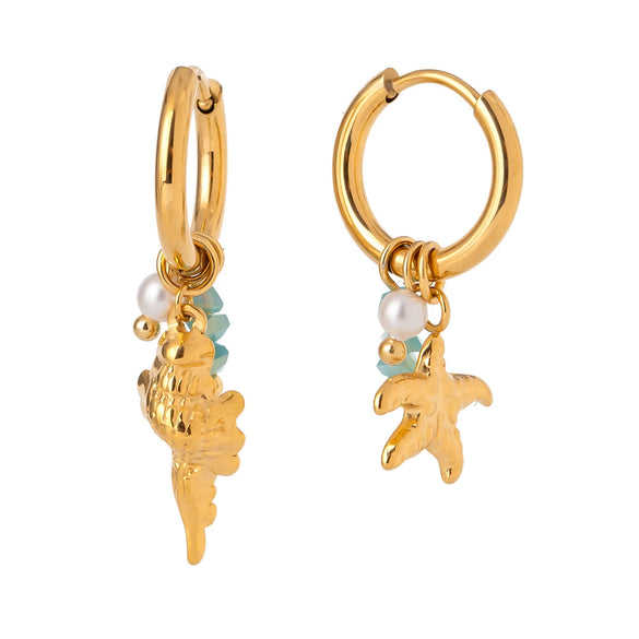 Pearl Gravel Starfish Thread Pendant Earrings Stainless Steel Star Design Women's Marine Fashion Allmatch