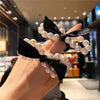 Pearl Hair Rope Rubber Band Bow Head Rope With Silver Set Headdress