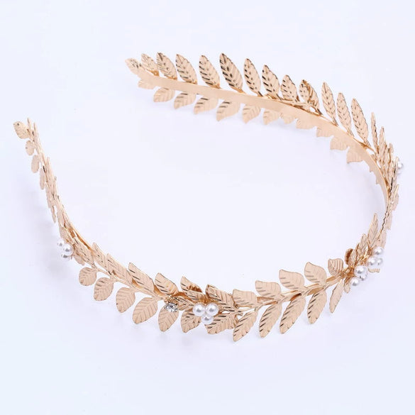 Pearl Hairband Baroque Style With Leaf For Unisex Electroplated Hair Accessories