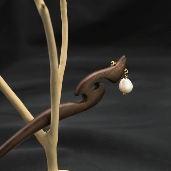 Pearl Hairpin Antique Ebony Vintage Design With Flower Pattern For Women
