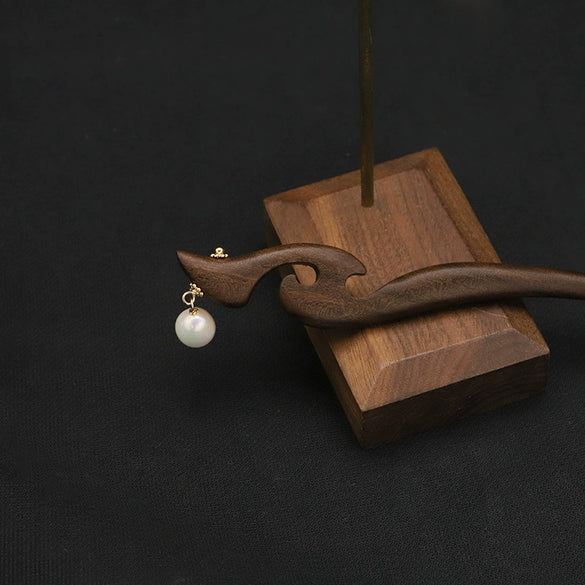Pearl Hairpin Antique Ebony Vintage Design With Flower Pattern For Women