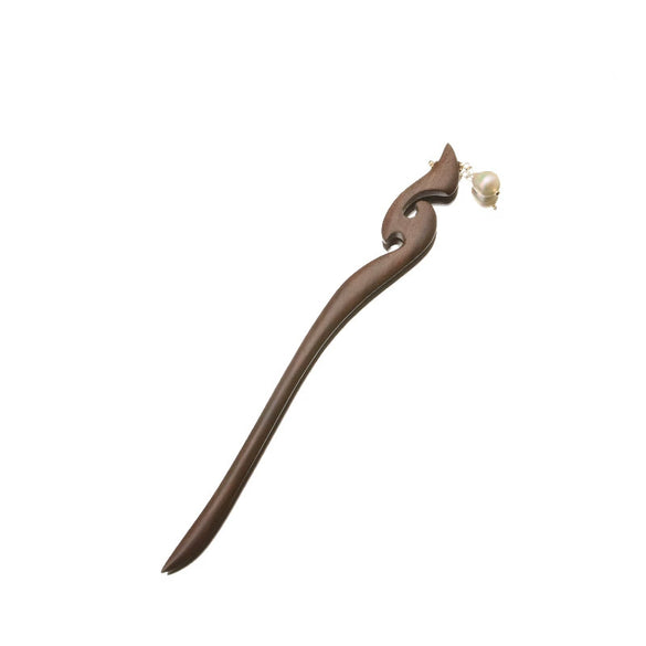 Pearl Hairpin Antique Ebony Vintage Design With Flower Pattern For Women