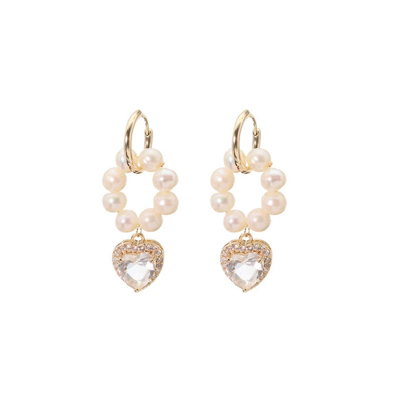Pearl Heart Earrings For Women Geometric Style Real Gold Colorpreserving Electroplated