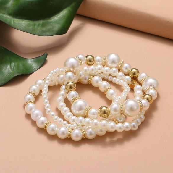 Pearl Heart Geometric Women's Bracelet Set With Pearl Inlaid