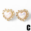 Pearl Heart Inlaid Zircon Goldplated Copper Earrings For Women Geometric Style Electroplated