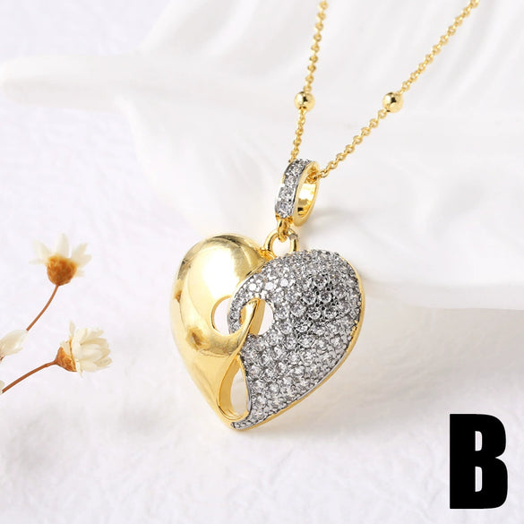Pearl Heart Shell Pendant Necklace Copper Geometric Electroplated Simple Style For Women