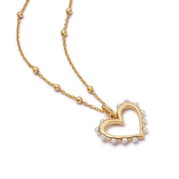 Pearl Inlaid Heart Shape Copper Pendant Clavicle Chain With Electroplating For Women