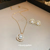 Pearl Inlaid Titanium Steel Zircon And Imitation Pearl Pendant Necklace And Stud Earrings Set For Women French Retro Light Luxury Clavicle Chain Style