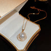 Pearl Inlaid Titanium Steel Zircon And Imitation Pearl Pendant Necklace And Stud Earrings Set For Women French Retro Light Luxury Clavicle Chain Style
