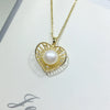 Pearl Jewelry Copper Freshwater Pearl Cut Out Heart Pendant Necklace