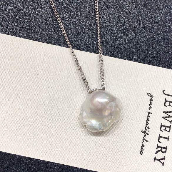 Pearl Jewelry Fishtail Baroque Natural Freshwater Pearl Pendant Cuban Necklace Copper Alien Shape