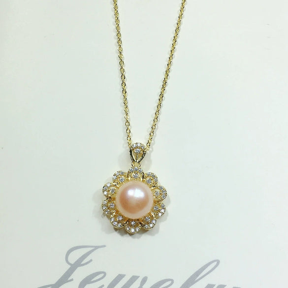 Pearl Jewelry Freshwater Sun Flower Pendant Necklace Copper Material Gold Colorpreserving