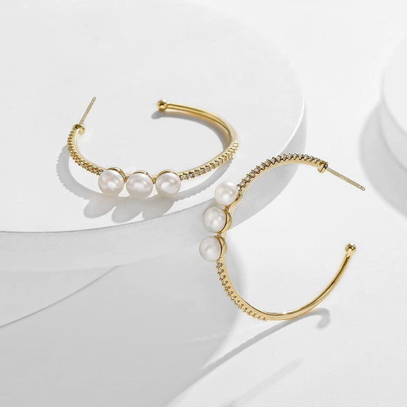 Pearl Large Circle Exaggerated 925 Silver Pin Earrings Alloy Geometric Electroplating Cold Style