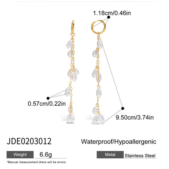 Pearl Long Tassel Titanium Steel Geometric Earrings With Electroplating Design For Women