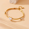 Pearl Love Flower Woven Twist Chain Stainless Steel Gold Plated Women's Bracelet