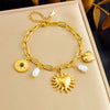 Pearl Love Sunflower Pendant Stainless Steel Bracelet Gold Plated Heart Shape Flower Design For Women
