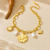 Pearl Love Sunflower Pendant Stainless Steel Bracelet Gold Plated Heart Shape Flower Design For Women
