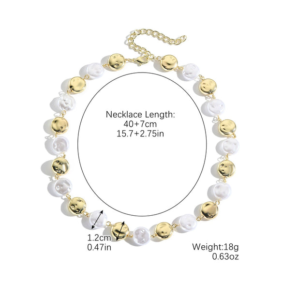 Pearl Metallic Geometric Baroque Style Electroplated Ochain Necklace For Women
