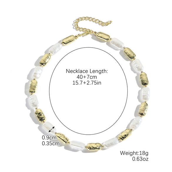 Pearl Metallic Geometric Baroque Style Electroplated Ochain Necklace For Women