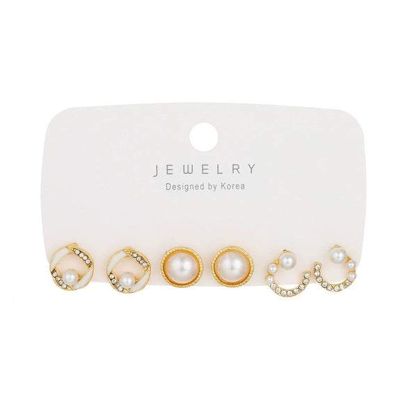 Pearl Moon Fishtail Bowknot Earrings Set Zinc Alloy Geometric Animal Zodiac Pattern Electroplated Women's