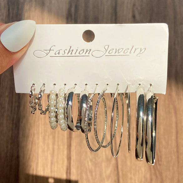 Pearl Moon Fishtail Bowknot Earrings Set Zinc Alloy Geometric Animal Zodiac Pattern Electroplated Women's