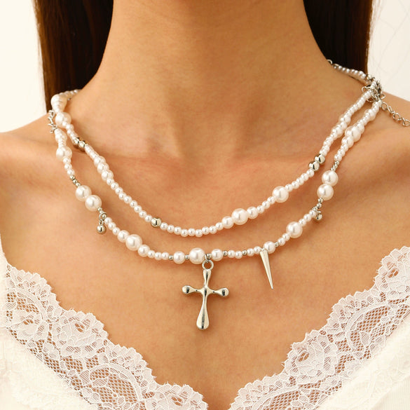 Pearl Necklace Alloy Geometric Chain Electroplating Design