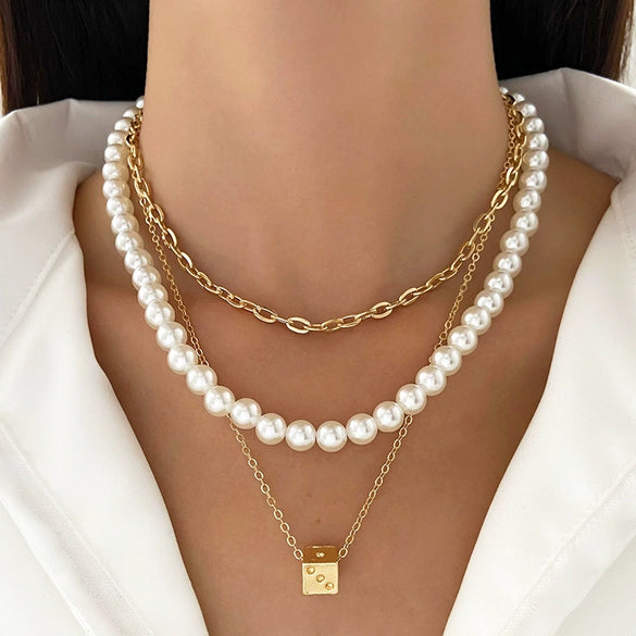 Pearl Necklace Alloy Geometric Chain Electroplating Design