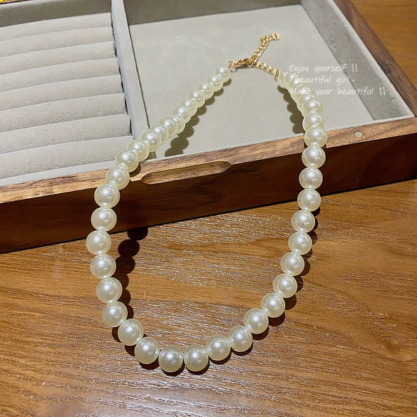 Pearl Necklace Alloy Metal Electroplated Heart Bow Geometric Style Women's Titanium Steel Jewelry