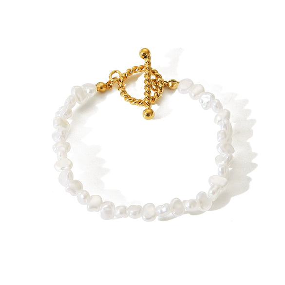 Pearl Necklace And Bracelet Stainless Steel Geometric Style Electroplating For Women