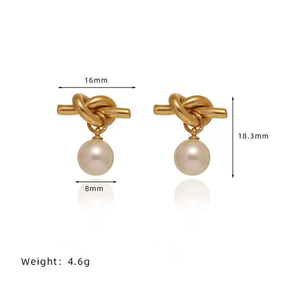 Pearl Necklace And Earrings Geometric Titanium Steel Electroplated 18K Gold Unisex Light Luxury Style