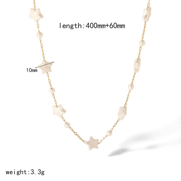 Pearl Necklace And Stainless Steel Bracelet With Star Pattern And Titanium Steel Pendant Electroplating Process For Women
