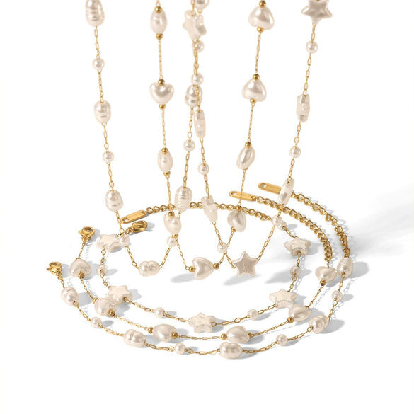 Pearl Necklace And Stainless Steel Bracelet With Star Pattern And Titanium Steel Pendant Electroplating Process For Women