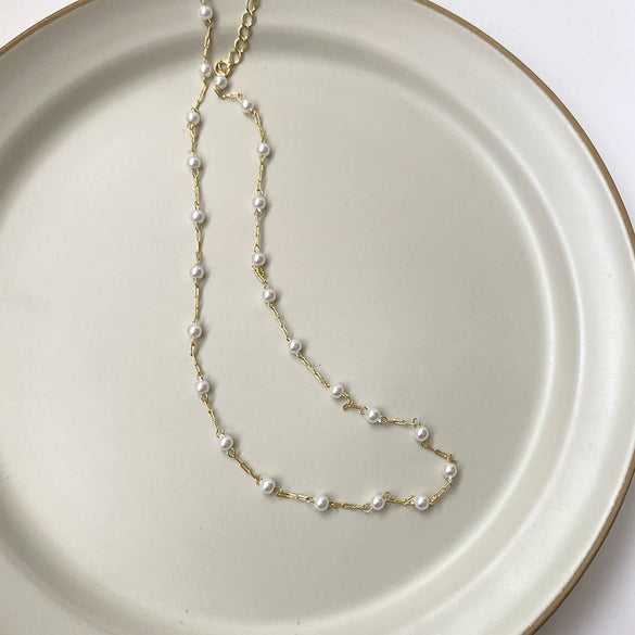 Pearl Necklace Copper Snake Bone Chain Geometric Fashion Style