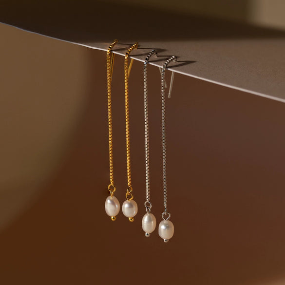Pearl Necklace Earrings Sweater Chain Copper 18K Gold Plated Geometric Style Unisex