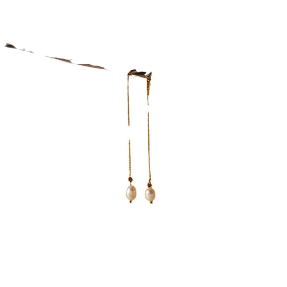 Pearl Necklace Earrings Sweater Chain Copper 18K Gold Plated Geometric Style Unisex
